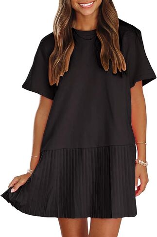 EXLURA Womens Summer Casual Short Sleeve Dress Crewneck Tshirt Dresses Pleated Aline Mini Dress 2025 Vacation Beach Sundress in Saudi Arabia