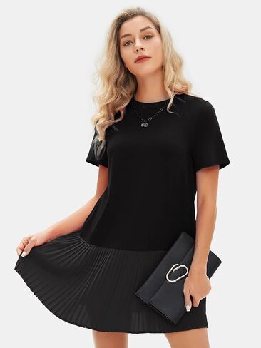 EXLURA Womens Summer Casual Short Sleeve Dress Crewneck Tshirt Dresses Pleated Aline Mini Dress 2025 Vacation Beach Sundress in Saudi Arabia