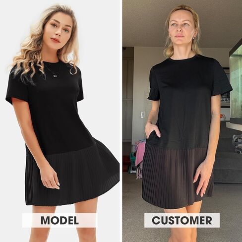 EXLURA Womens Summer Casual Short Sleeve Dress Crewneck Tshirt Dresses Pleated Aline Mini Dress 2025 Vacation Beach Sundress in Saudi Arabia