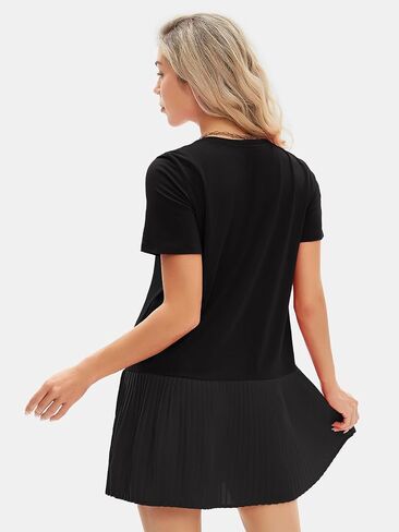 EXLURA Womens Summer Casual Short Sleeve Dress Crewneck Tshirt Dresses Pleated Aline Mini Dress 2025 Vacation Beach Sundress in Saudi Arabia