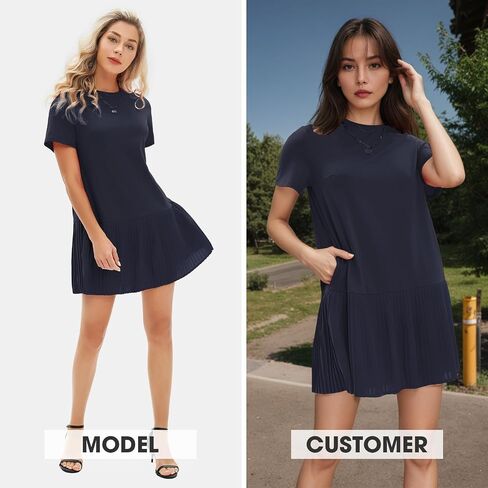 EXLURA Womens Summer Casual Short Sleeve Dress Crewneck Tshirt Dresses Pleated Aline Mini Dress 2025 Vacation Beach Sundress in Saudi Arabia
