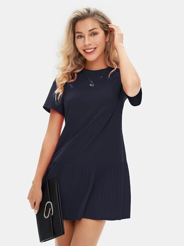 EXLURA Womens Summer Casual Short Sleeve Dress Crewneck Tshirt Dresses Pleated Aline Mini Dress 2025 Vacation Beach Sundress in Saudi Arabia