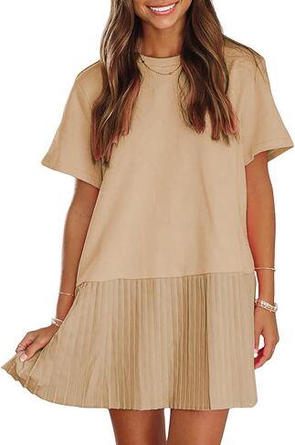 Exlura Womens Summer Summer Dismal Short Sleeve Dress Crewneck Tshirt Dresses Eleded Aline Mini Dress 2025 Vacation Beach Sundress in Saudi Arabia