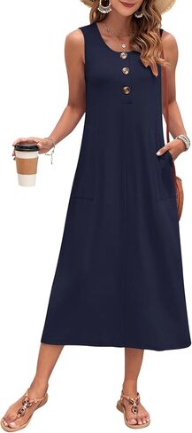 MOLERANI Women's Summer Maxi Dress 2025 Sleeveless Button Down Casual Loose Long Beach Sundress Travel Vacation Outfits in Saudi Arabia