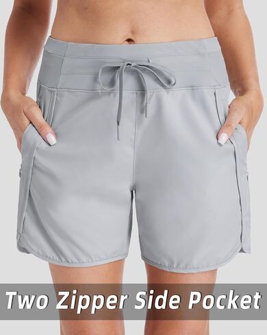 Running Shorts for Women 5" Athletic High Waisted Quick Dry Active Exercise Hiking Shorts with 3 Zipper Pocket in Saudi Arabia