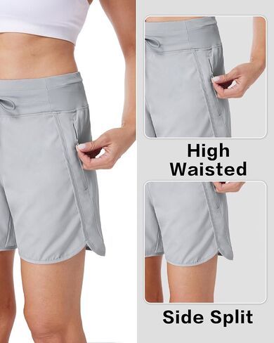 Running Shorts for Women 5" Athletic High Waisted Quick Dry Active Exercise Hiking Shorts with 3 Zipper Pocket in Saudi Arabia