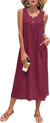 MOLERANI Women's Summer Maxi Dress 2025 Sleeveless Button Down Casual Loose Long Beach Sundress Travel Vacation Outfits in Saudi Arabia