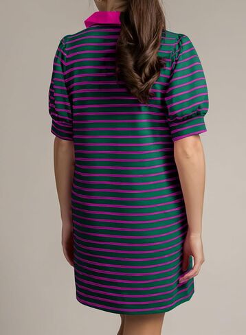 BLENCOT Women's Casual Polo V Neck T Shirt Striped Dress Summer Puff Short Sleeve MIdi Dresses in Saudi Arabia
