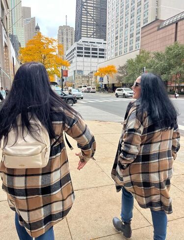 URBEST Women's Long Plaid Shacket, Lapel Button Down Shirt, Oversized Long Sleeve Jacket Side Pocket Knee Length Brushed Coat in Kuwait