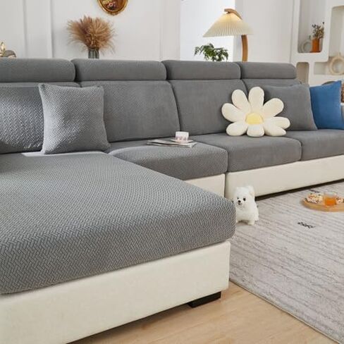 Sectional Couch Covers Couch Cushion Covers for Sectional Sofa L Shape Sofa Covers Washable Universal Stretch Sofa Slipcovers Soft,Anti Slip,Skin-Friendly for Pets (Gray,3 Seats + Chaise Cover) in Kuwait