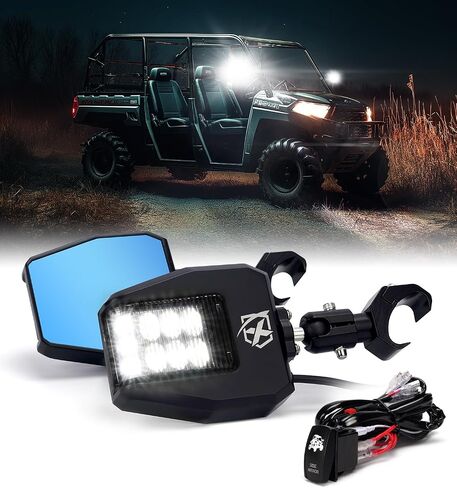 Xprite UTV Side View Mirrors,Heavy Aluminum w/LED Spot Lights UTV Rearview Mirrors Compatible with Pro-Fit Polaris Ranger General Can-Am Defender Maverick Trail Kawasaki Commander Clear Lens in Saudi Arabia