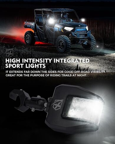 Xprite UTV Side View Mirrors,Heavy Aluminum w/LED Spot Lights UTV Rearview Mirrors Compatible with Pro-Fit Polaris Ranger General Can-Am Defender Maverick Trail Kawasaki Commander Clear Lens in Saudi Arabia