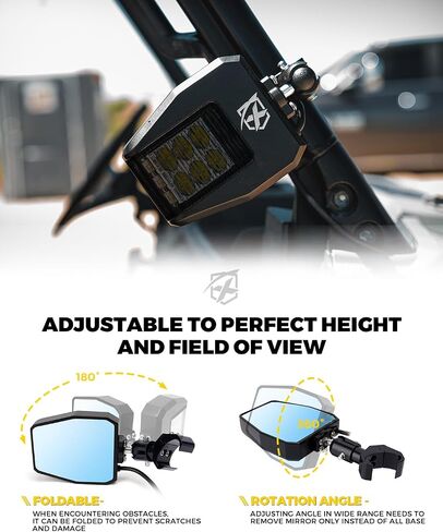 Xprite UTV Side View Mirrors,Heavy Aluminum w/LED Spot Lights UTV Rearview Mirrors Compatible with Pro-Fit Polaris Ranger General Can-Am Defender Maverick Trail Kawasaki Commander Clear Lens in Saudi Arabia