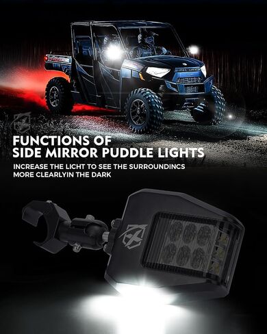 Xprite UTV Side View Mirrors,Heavy Aluminum w/LED Spot Lights UTV Rearview Mirrors Compatible with Pro-Fit Polaris Ranger General Can-Am Defender Maverick Trail Kawasaki Commander Clear Lens in Saudi Arabia