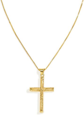 JTV Sterling Silver Diamond-Cut Cross Pendant Necklace – 18 Inch Box Link Chain, Elegant Christian Jewelry in Saudi Arabia