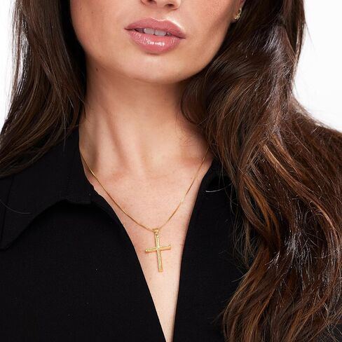 JTV Sterling Silver Diamond-Cut Cross Necklace-سلسلة رابط صندوق 18 بوصة ، مجوهرات مسيحية أنيقة in Kuwait
