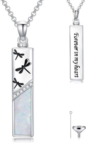 Pet/Butterfly/Dragonfly/Tree of Life Urn Necklaces for Ashes 925 Sterling Silver Opal Cremation Jewelry with Funnel Filler Kit Bar Ashes Necklace for Women Men Human Pets in Saudi Arabia