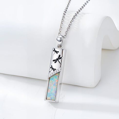 Pet/Butterfly/Dragonfly/Tree of Life Urn Necklaces for Ashes 925 Sterling Silver Opal Cremation Jewelry with Funnel Filler Kit Bar Ashes Necklace for Women Men Human Pets in Saudi Arabia
