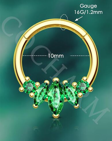 COCHARM Lotus Septum Rings 16g Dainty Septum Jewelry Emeraled CZ Daith Earrings 8mm/10mm Septum Clicker Cute Silver Septum Piercing Marquise Daith Jewelry in Saudi Arabia