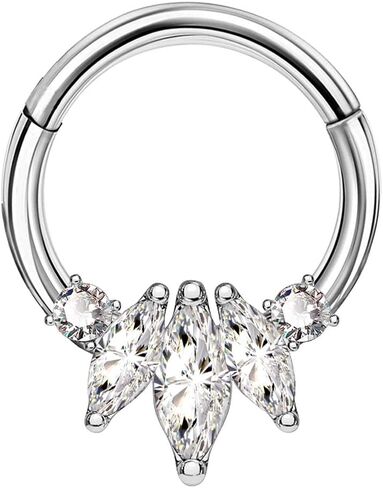 COCHARM Lotus Septum Rings 16g Dainty Septum Jewelry Emeraled CZ Daith Earrings 8mm/10mm Septum Clicker Cute Silver Septum Piercing Marquise Daith Jewelry in Saudi Arabia