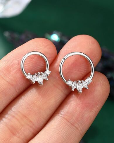 COCHARM Lotus Septum Rings 16g Dainty Septum Jewelry Emeraled CZ Daith Earrings 8mm/10mm Septum Clicker Cute Silver Septum Piercing Marquise Daith Jewelry in Saudi Arabia