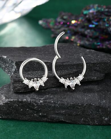 COCHARM Lotus Septum Rings 16g Dainty Septum Jewelry Emeraled CZ Daith Earrings 8mm/10mm Septum Clicker Cute Silver Septum Piercing Marquise Daith Jewelry in Saudi Arabia