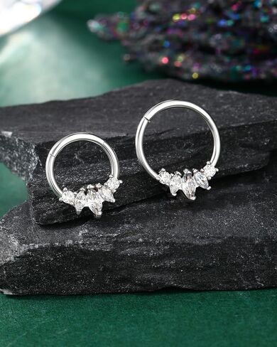 COCHARM Lotus Septum Rings 16g Dainty Septum Jewelry Emeraled CZ Daith Earrings 8mm/10mm Septum Clicker Cute Silver Septum Piercing Marquise Daith Jewelry in Saudi Arabia