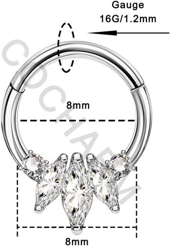 COCHARM Lotus Septum Rings 16g Dainty Septum Jewelry Emeraled CZ Daith Earrings 8mm/10mm Septum Clicker Cute Silver Septum Piercing Marquise Daith Jewelry in Saudi Arabia