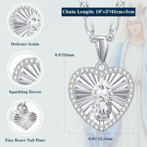 Virgin Mary Necklace for Women, 14K Gold Plated Guadalupe Necklace Mother Mary Catholic Gift, Cubic Zirconia Virgen de Guadalupe Charm Pendant Lady of Guadalupe Mexican Jewelry, 18/20/24 IN Chain in Saudi Arabia