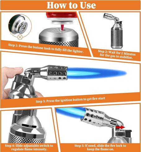 ولاعة شعلة بوتان قابلة لإعادة الملء، شعلة مطبخ معدنية فاخرة مع لهب وقفل أمان، شعلة لحام قابلة للتعديل للطهي، ولاعة، كريم برولي ولحام DIY (الغاز غير متضمن) in Kuwait