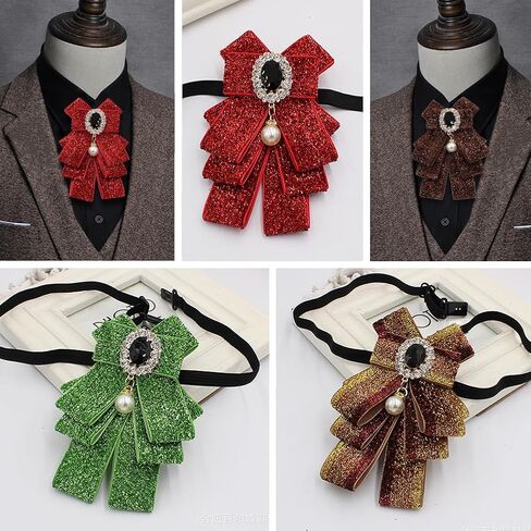 FASELE Bow Brooch Pins for Women Men Adjustable Bow Tie shining Neck tie Clip Pre-Tied Ribbon Necktie for Wedding Party in Saudi Arabia