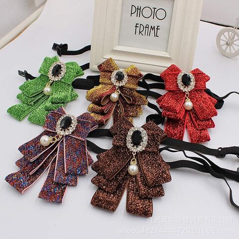 FASELE Bow Brooch Pins for Women Men Adjustable Bow Tie shining Neck tie Clip Pre-Tied Ribbon Necktie for Wedding Party in Saudi Arabia