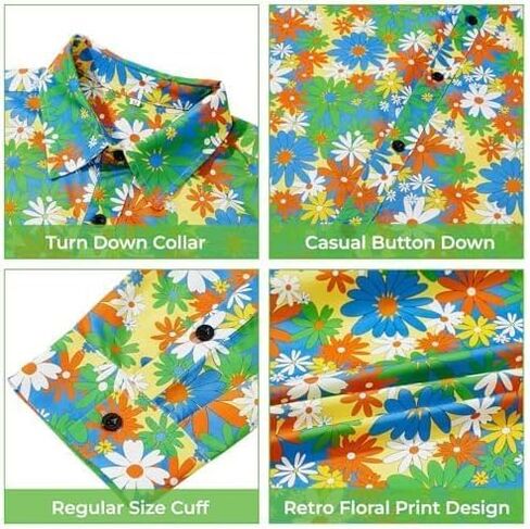 Zando Mens 70s Disco Shirt Retro Casual Button Down Disco Outfit Men Floral Vintage Long Sleeve Hip Hop Party Costumes Shirt in Saudi Arabia