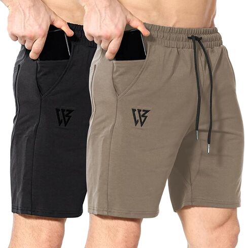 ZENWILL Mens 2 Pack Zip Gym Athletic Shorts, 7" Workout Running Fitness Cotton Training Shorts for Men Zip Pockets in Saudi Arabia