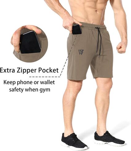 ZENWILL Mens 2 Pack Zip Gym Athletic Shorts, 7" Workout Running Fitness Cotton Training Shorts for Men Zip Pockets in Saudi Arabia