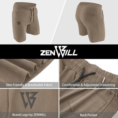 ZENWILL Mens 2 Pack Zip Gym Athletic Shorts, 7" Workout Running Fitness Cotton Training Shorts for Men Zip Pockets in Saudi Arabia