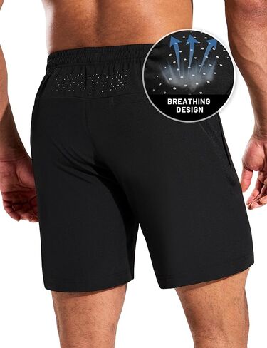 MIER Mens Athletic Shorts 7 Inch Inseam Quick Dry Breathable Running Gym Workout Shorts with 3 Zipper Pockets, No Liner in Kuwait