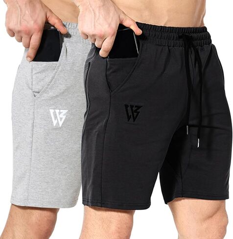 ZENWILL Mens 2 Pack Zip Gym Athletic Shorts, 7" Workout Running Fitness Cotton Training Shorts for Men Zip Pockets in Saudi Arabia