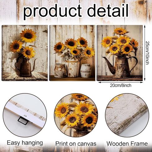 MotiMind 3 Pcs Farmhouse Rustic Pictures Wall Decor Canvas Bathroom Wall Art Soothing Calming Nature Botanical Vintage Floral Country Prints Spring Summer for Bedroom 9. 84x7. 87''(Daisy) in Saudi Arabia