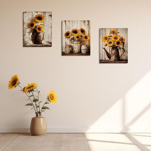MotiMind 3 Pcs Farmhouse Rustic Pictures Wall Decor Canvas Bathroom Wall Art Soothing Calming Nature Botanical Vintage Floral Country Prints Spring Summer for Bedroom 9. 84x7. 87''(Daisy) in Saudi Arabia