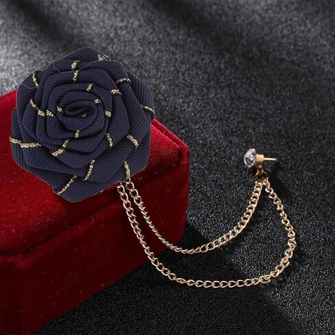 Vintage Rose Brooch Fashion Groom Wedding Brooch Fabric Handmade Flower Brooch Lapel Pin Badge Fringe Chain Men's Suit Accessories in Kuwait