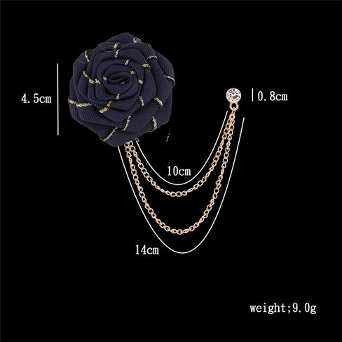 Vintage Rose Brooch Fashion Groom Wedding Brooch Fabric Handmade Flower Brooch Lapel Pin Badge Fringe Chain Men's Suit Accessories in Kuwait