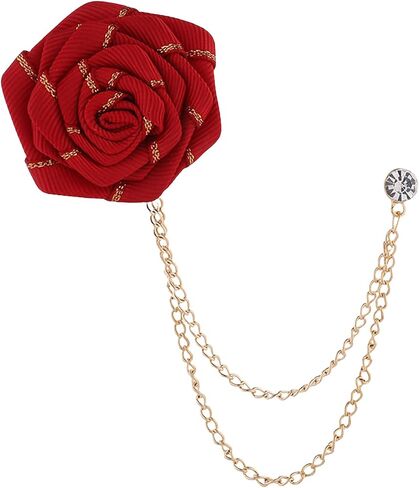 Vintage Rose Brooch Fashion Groom Wedding Brooch Fabric Handmade Flower Brooch Lapel Pin Badge Fringe Chain Men's Suit Accessories in Kuwait