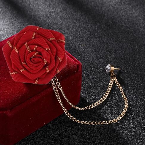 Vintage Rose Brooch Fashion Groom Wedding Brooch Fabric Handmade Flower Brooch Lapel Pin Badge Fringe Chain Men's Suit Accessories in Kuwait