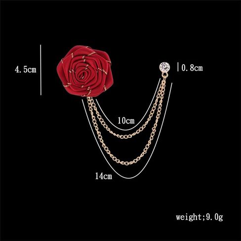 Vintage Rose Brooch Fashion Groom Wedding Brooch Fabric Handmade Flower Brooch Lapel Pin Badge Fringe Chain Men's Suit Accessories in Kuwait