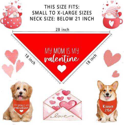 Valentine's Day Dog Bandanas, I Love You Red Heart Double Sided 2 Pack Holiday Puppy Bandanas Dog Kerchief Gifts (03) in Kuwait