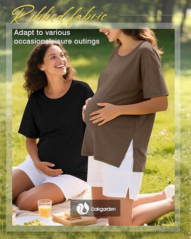 3 Pack Women's Maternity Shirts Ribbed Cotton Crew Neck Pregnancy Tops Side Split Casual Tunics Oversized Tee in Saudi Arabia