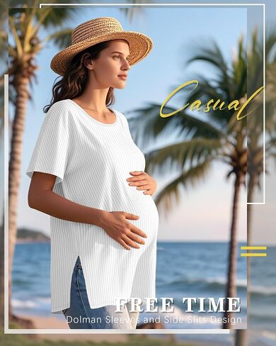 3 Pack Women's Maternity Shirts Ribbed Cotton Crew Neck Pregnancy Tops Side Split Casual Tunics Oversized Tee in Saudi Arabia