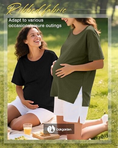 3 Pack Women's Maternity Shirts Ribbed Cotton Crew Neck Pregnancy Tops Side Split Casual Tunics Oversized Tee in Saudi Arabia