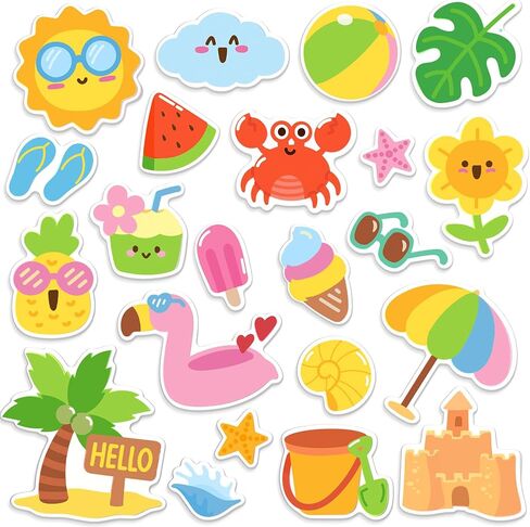 34 Pieces Summer Thick Gel Clings Hello Window Gels Decals Reusable Beach Stickers Removable Pool Sun Cute Gel Clings for Windows Refrigerators Summer Party Decorations, 1 Sheet in Saudi Arabia